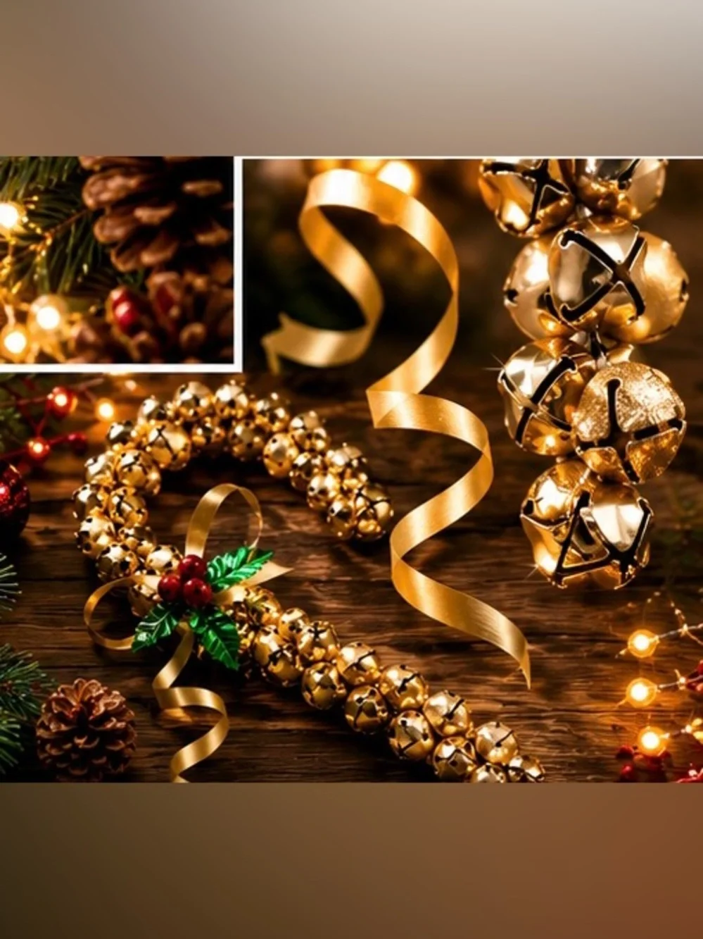 Gold Jingle Bell Candy Cane Christmas Door Hanger Wreath Holiday Decor